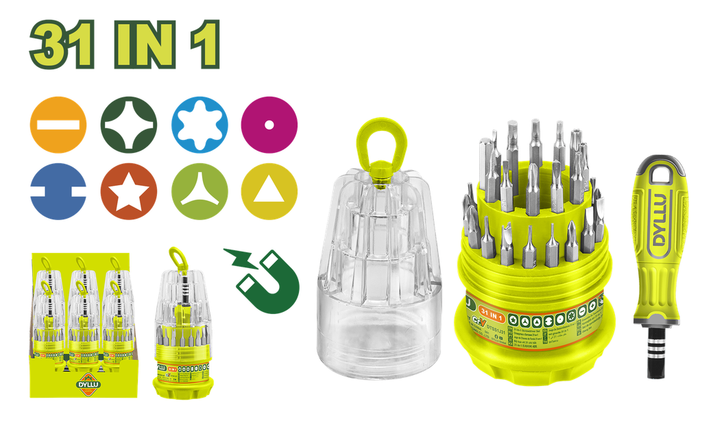 DESTORNILLADOR TIPO PIÑA X 31 EN 1 PZS DYLLU (DTSS1J31)
