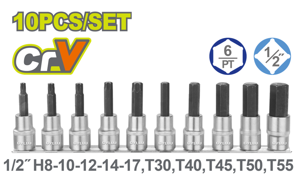 JUEGO DE COPA TORNILLO 1/2" X 10 PZS  DYLLU (DTST1412)