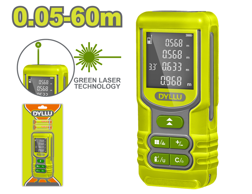 MEDIDOR DE DISTANCIA LASER 60M LUZ VERDE DYLLU (DTDL1526)