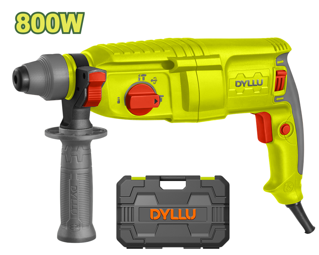 TALADRO ROTOMARTILLO SDS PLUS 800W 120V CAJA PLASTICA INCLUYE MANDRIL (3) BROCAS (2) CINCELES DYLLU (UDTRH1D26)