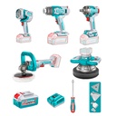 COMBO INALAMBRICO 20V  POLICHADORA  ORBITAL 10"+ POLICHADORA 7" + PISTOLA IMPACTO 1/2" 400NM  + LAMPARA DE TRABAJO LM2000 + PISTOLA CALOR CON TEMPERATURA AJUSTABLE PANTALLA LCD +  2 BATERIAS 4.0 AH + CARGADOR 20V Y ACCESORIOS INDUSTRIAL SUPER TOTAL (UTOSLI250592)