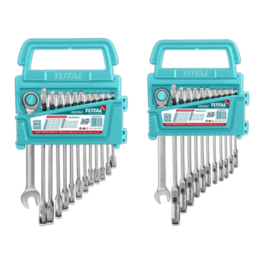 LLAVE MIXTA CON RACHE FLEXIBLE 8 - 19 MM JUEGO X 12 PZS  + LLAVE MIXTA CON RACHE FIJO 8-19MM JUEGO X 12 PZS INDUSTRIAL SUPER TOTAL (THT103RK246)