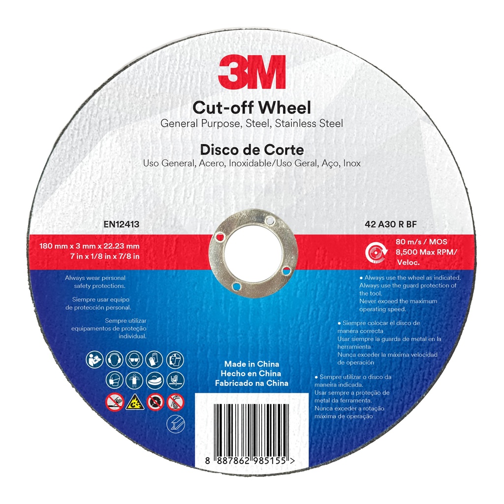 DISCO 3M CORTE METAL/ACERO INOX 7" PLANO (UU013548639)