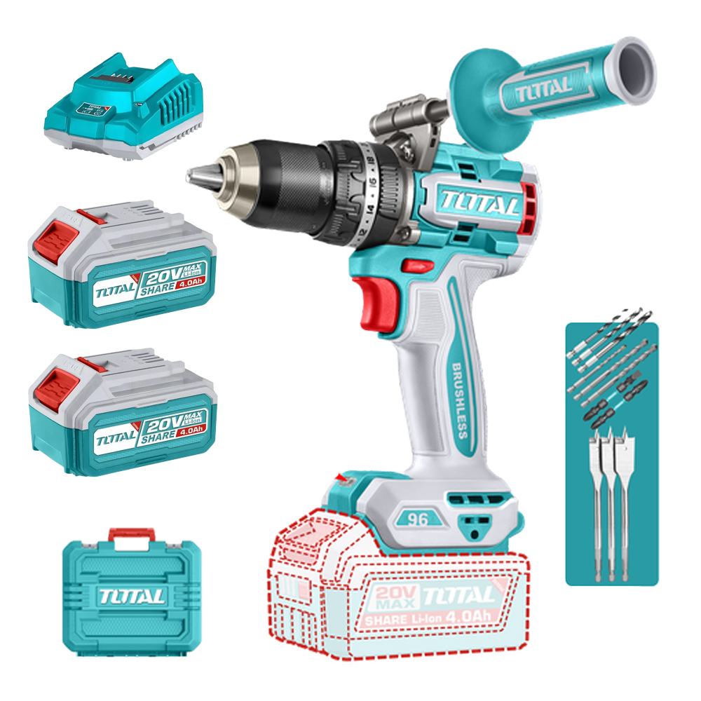 TALADRO INALAMBRICO  PERCUTOR 1/2 20V 96 N.M INCLUYE 2 BATERIA DE 4.0AH, CARGADOR, INCLUYE ACCESORIOS  INDUSTRIAL SUPER TOTAL (UTIDLI209686)