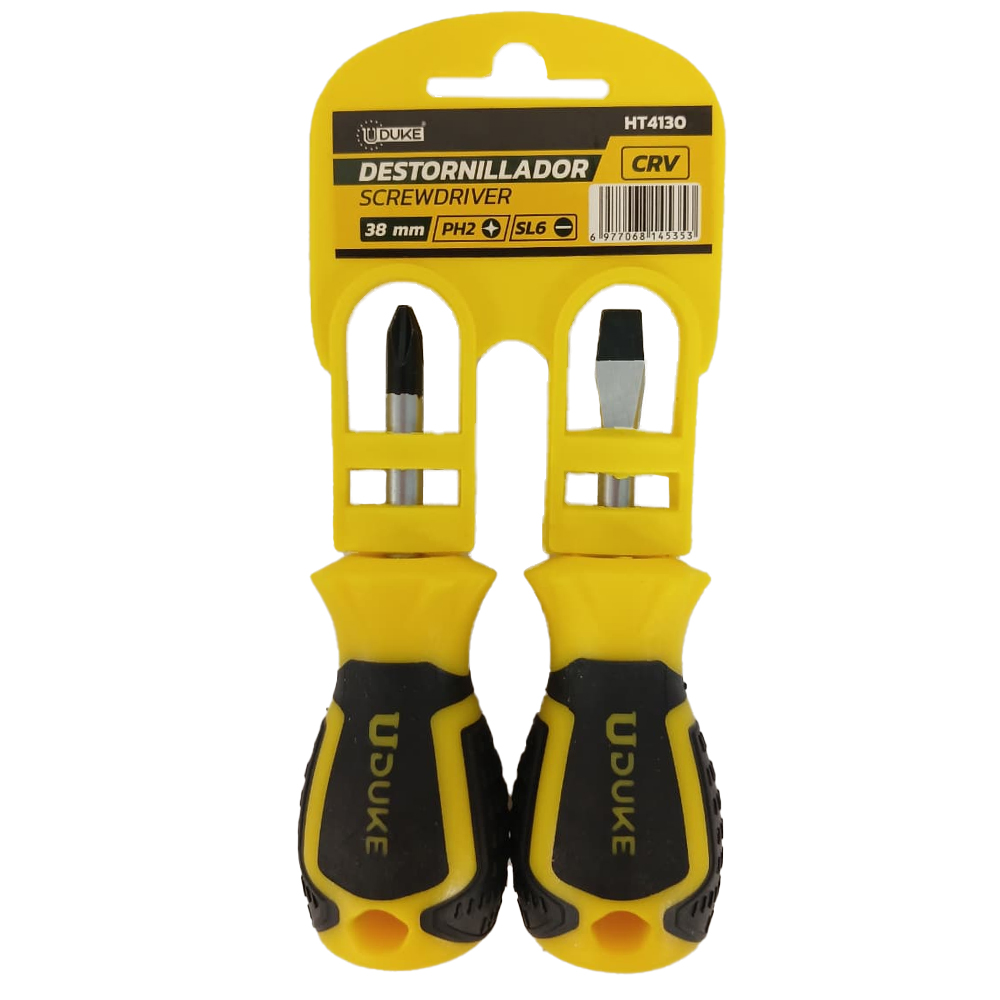 JUEGO DESTORNILLADORES X 2 PZS PUNTA IMANTADA 1/4 X 1 1/2" (+)(-) UDUKE (HT4130)
