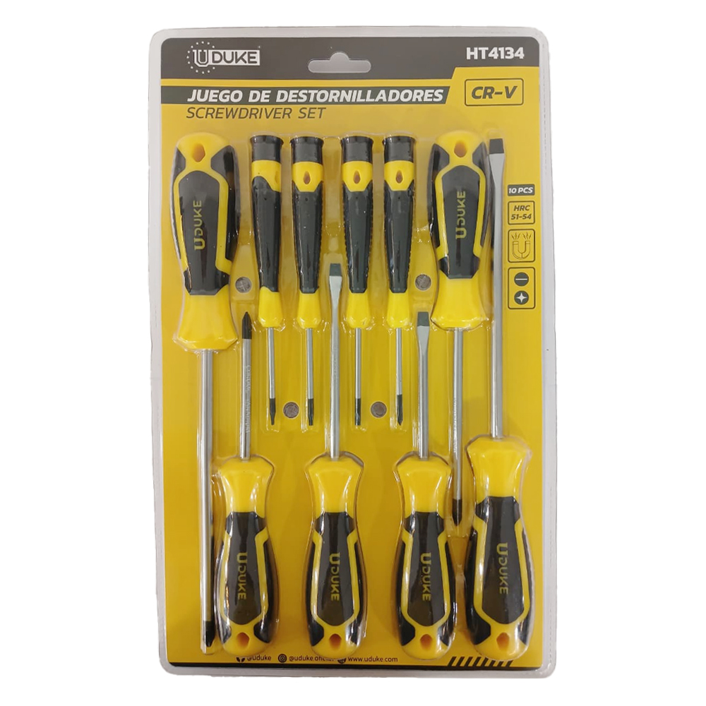 JUEGO DESTORNILLADORES X 10 PZS PUNTA IMANTADA UDUKE (HT4134)