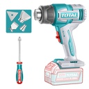 PISTOLA CALOR INALAMBRICA  20V CON TEMPERATURA AJUSTABLE  INCLUYE 4 BOQUILLAS 1 RASCADOR BATERIA Y CARGADOR NO INCLUIDO  INDUSTRIAL SUPER TOTAL (TBLI2006)