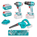 COMBO INALAMBRICO 20V TALADRO PERCUTOR 1/2  86NM+ ATORNILLADOR DE IMPACTO  1/4 285NM + SOPLADOR + 2 BATERIAS 2.0AH Y CARGADOR INCLUYE ACCESORIOS  INDUSTRIAL SUPER TOTAL(UTOSLI250883)