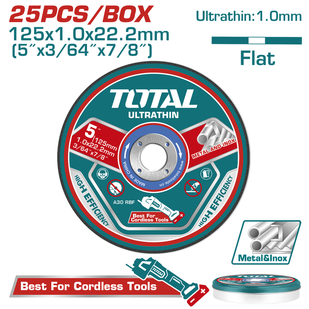 DISCO CORTE METAL/ACERO INOXIDABLE 5" JUEGO X 25 PCS TOTAL  (TAC21012525)