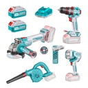 COMBO INALAMBRICO 20V TALADRO PERCUTOR ATORNILLADOR 1/2  66NM + SOPLADORA + PULIDORA  4 1/2 INDUSTRIAL 20V 1000W + LAMPARA DE TRABAJO 2000 LUMENES + 2 BATERIAS 4.0AH + CARGADOR INCLUYE ACCESORIOS INDUSTRIAL SUPER TOTAL (UTOSLI250993)