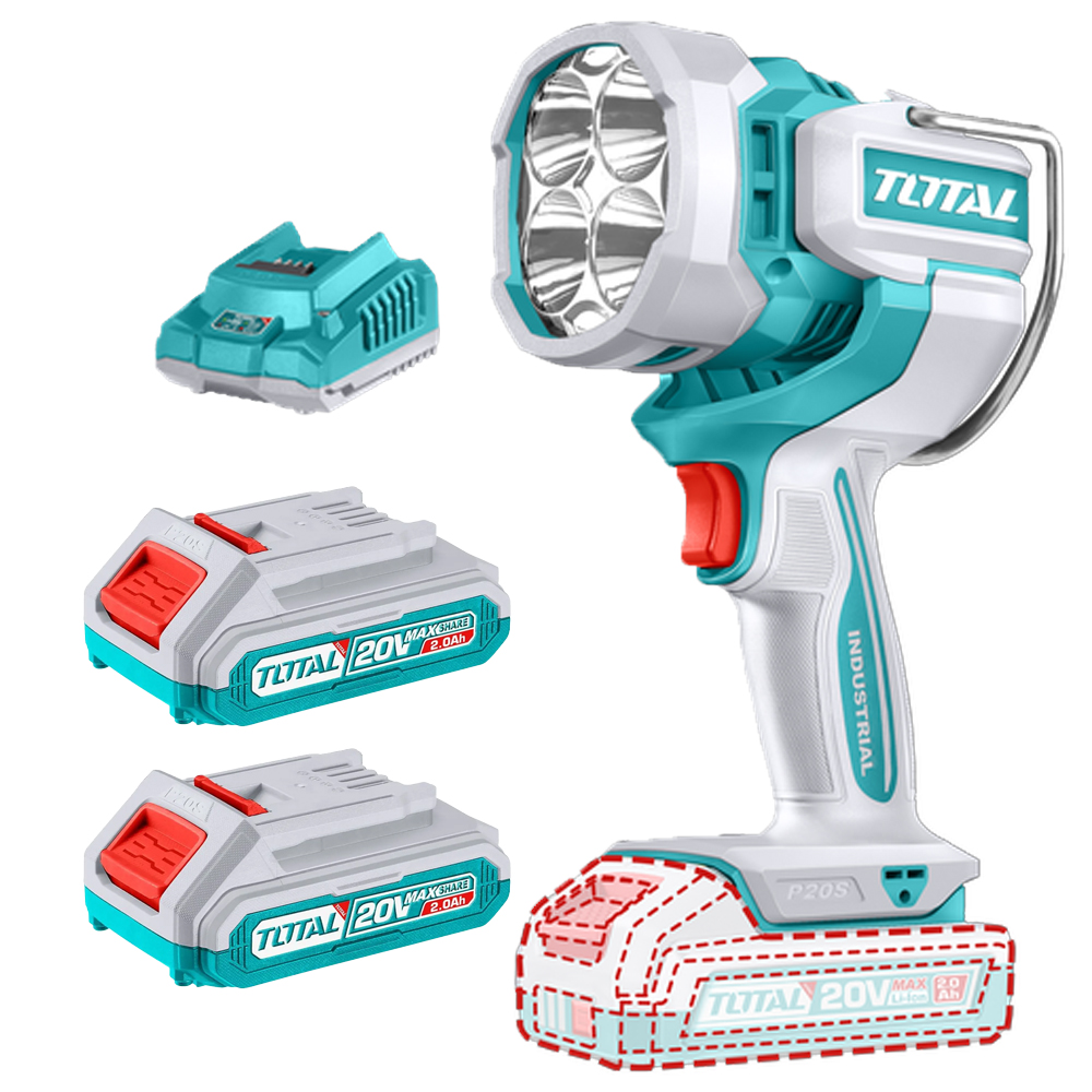 LAMPARA DE TRABAJO INALAMBRICA 20V 2500 LUMENES INCLUYE 2 BATERIAS 2.0 AH Y CARGADOR INDUSTRIAL SUPER TOTAL (UTWLI20887)