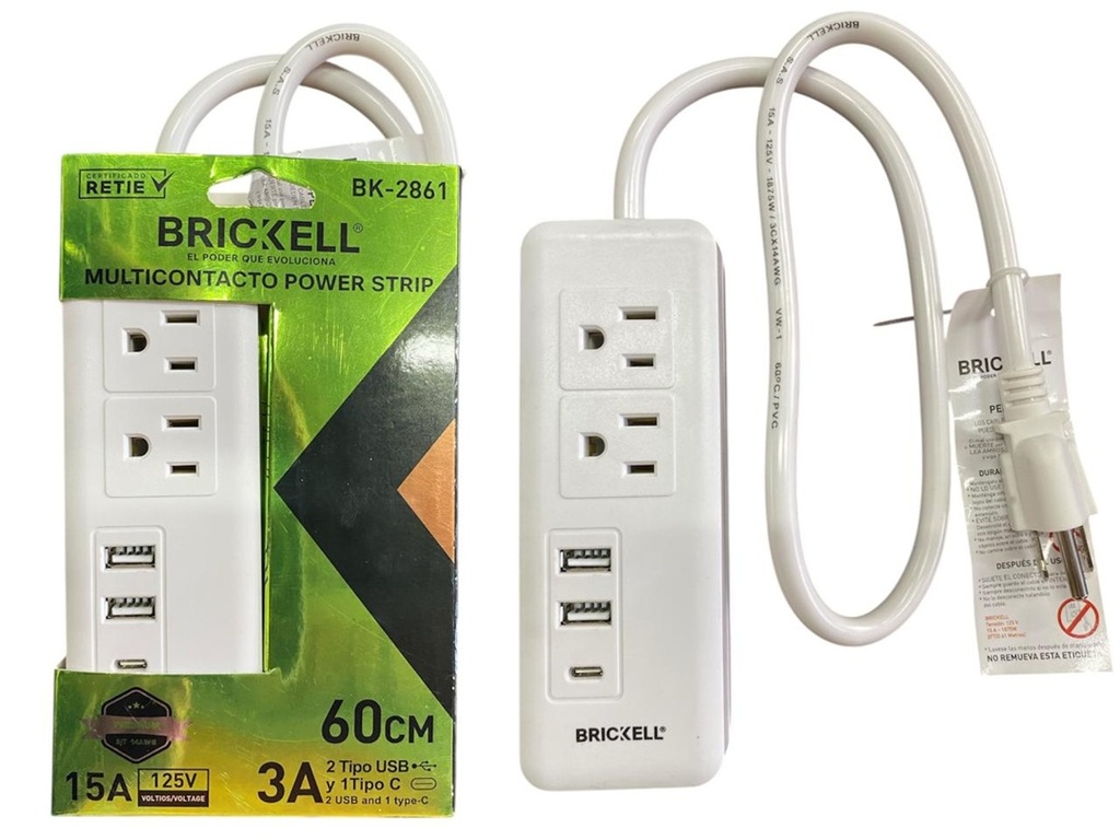 TOMA MULTIPLE X 8 CON POLO TIERRA BRICKELL (BK-2861) 