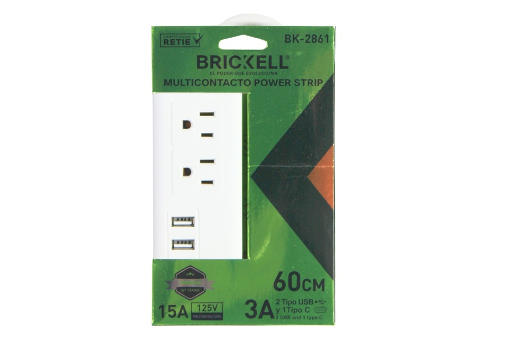 TOMA MULTIPLE X 8 CON POLO TIERRA BRICKELL (BK-2861) 