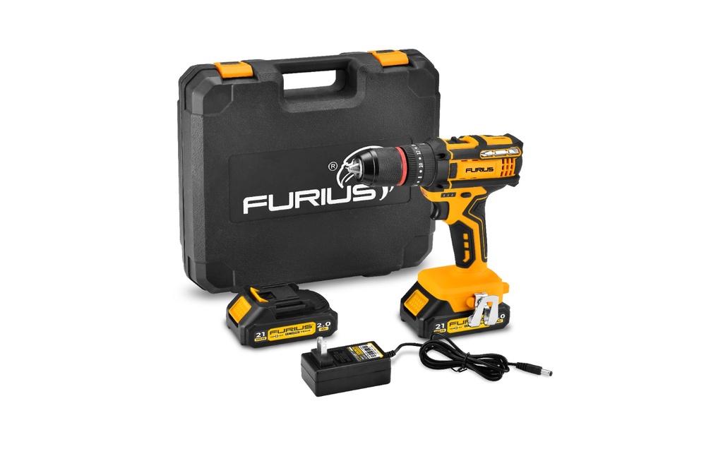 TALADRO FURIUS PERCUTOR DE 1/2 INALAMBRICO ION DE LITIO 21V INLC 2 BATERIAS Y ESTUCHE (FCD2140K)