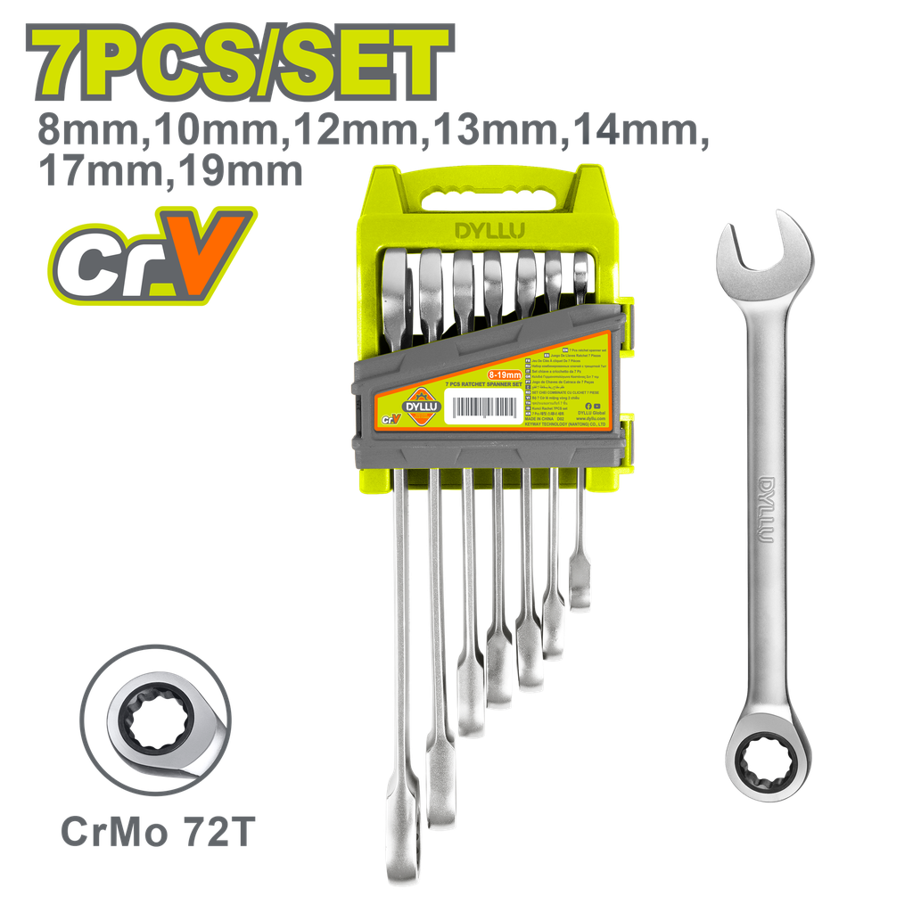 LLAVE MIXTA 8 - 19 MM CON RACHE JUEGO X 7 PZS DYLLU (DTSP4207)