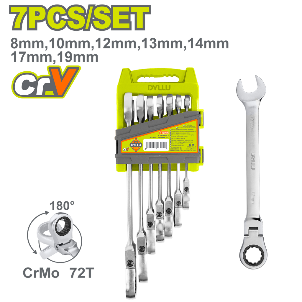 LLAVE MIXTA 8 - 19 MM CON RACHE FLEXIBLE JUEGO X 7 PZS DYLLU (DTSP5207)