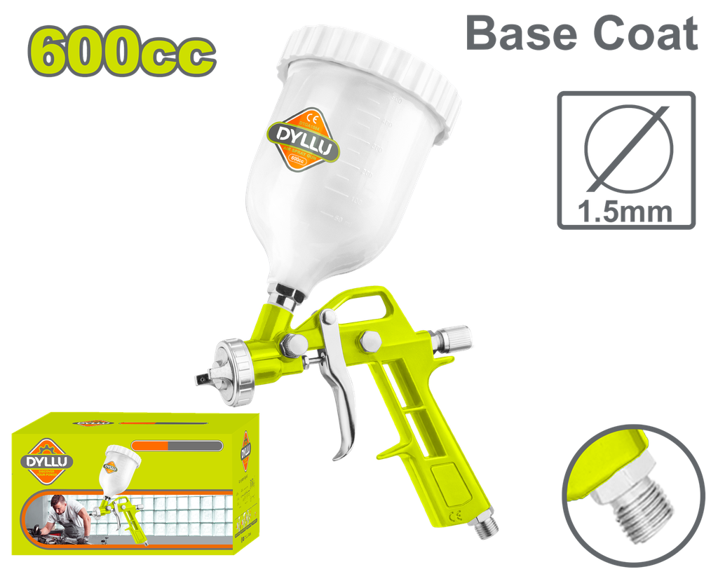 AEROGRAFO 600CC VASO PLASTICO BOQUILLA 1.5MM ALTA PRESION ENCHUFE RAPIDO DYLLU (DTGA1504)