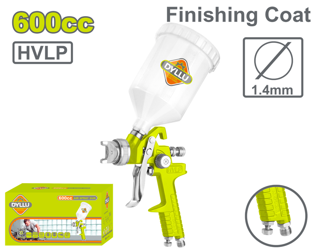 AEROGRAFO 600CC VASO PLASTICO BOQUILLA 1.4MM ALTA PRESION  DYLLU (DTGA1506)