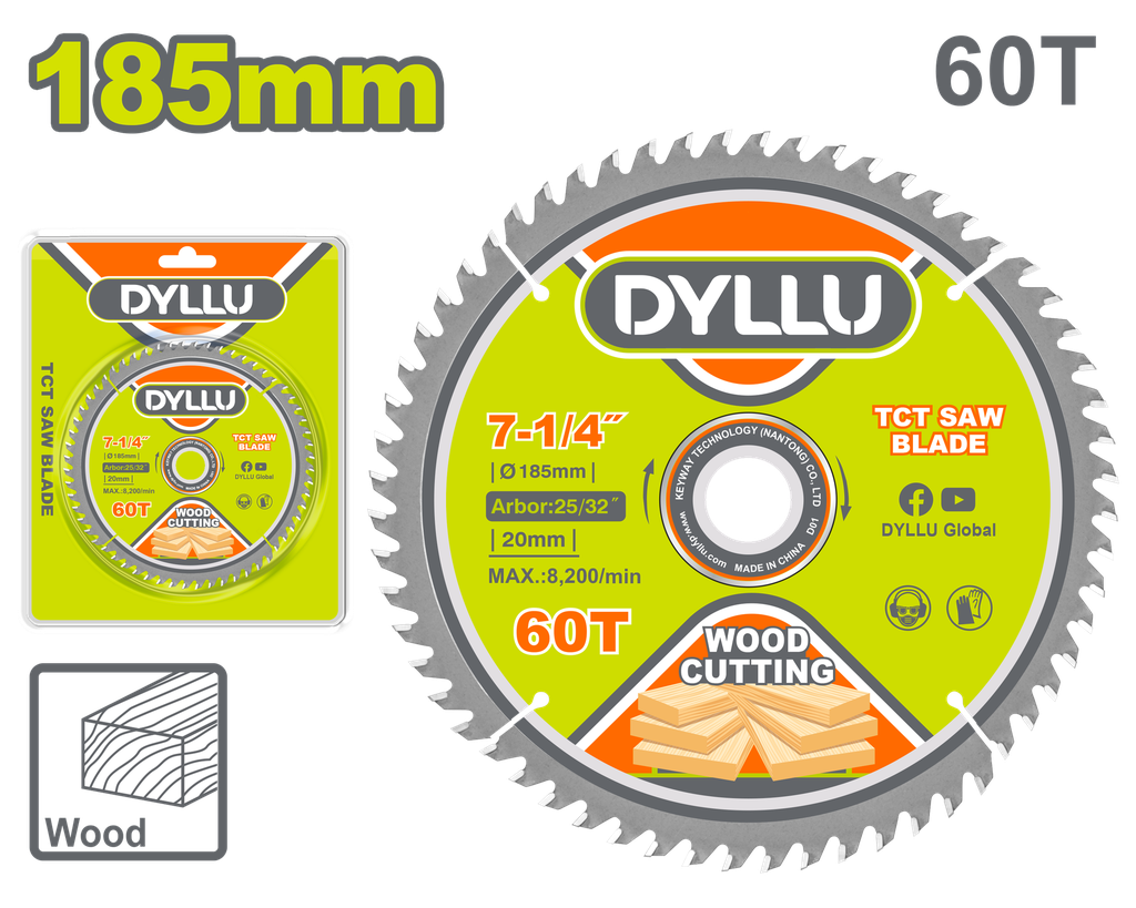 DISCO CORTE MADERA 7-1/4" X 60T DYLLU (DTTC1K03)