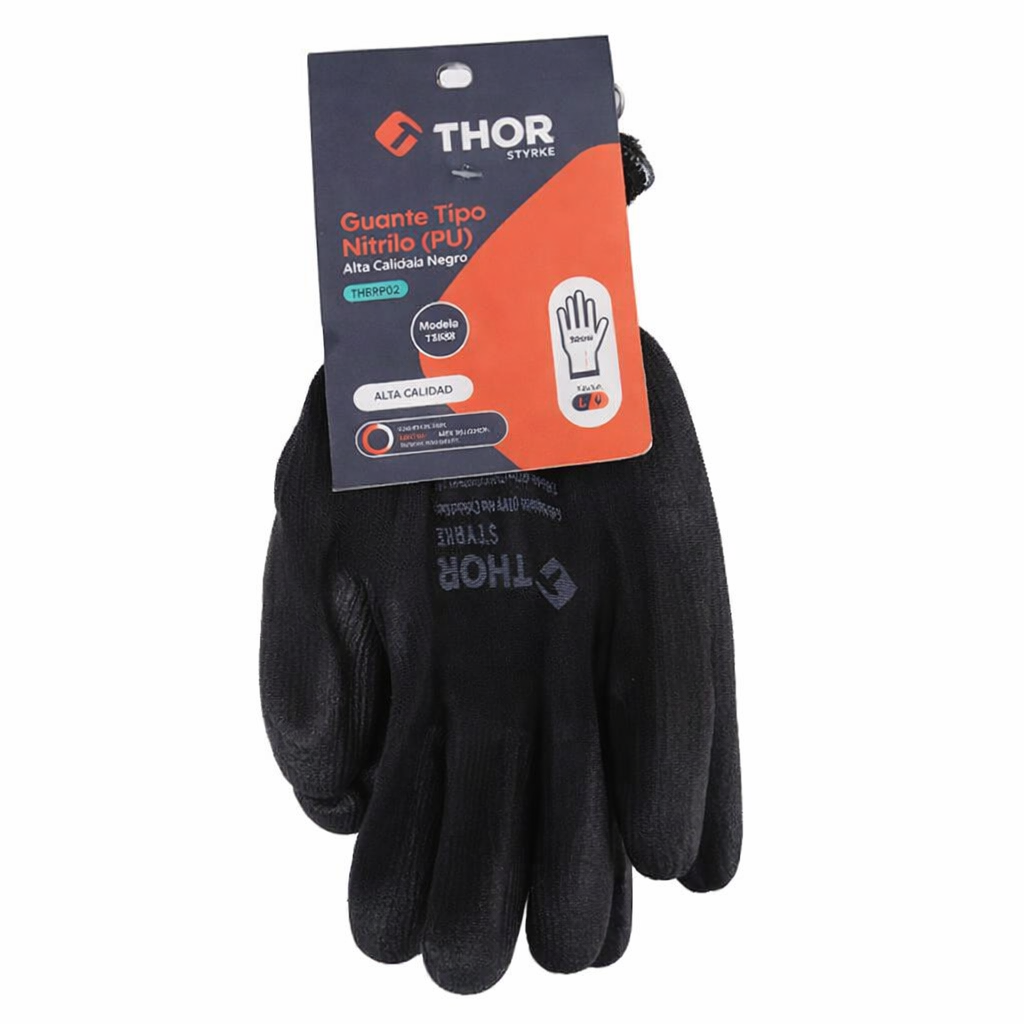GUANTE NITRILO SEGURIDAD  THOR NEGRO TALLA XL-10 (THEP203)