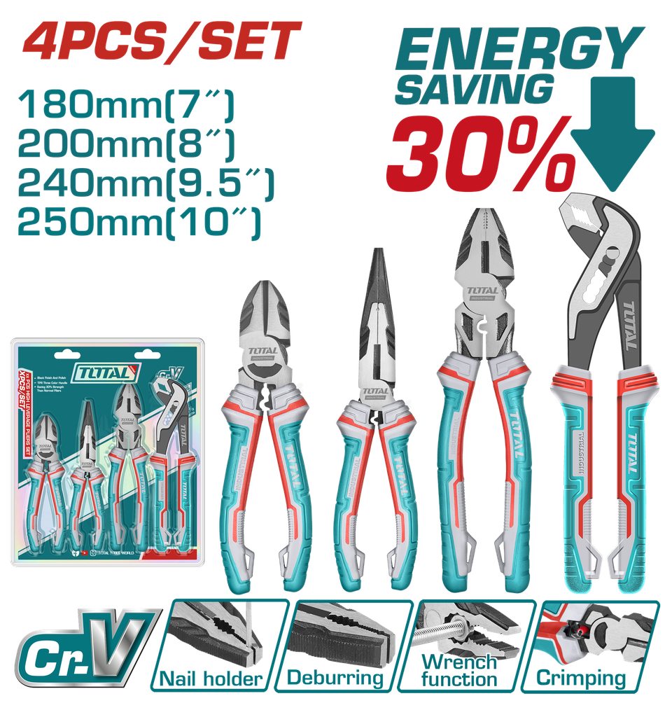 JUEGO DE ALICATE  X 4 PIEZAS CROMO VANADIUM INDUSTRIAL SUPER TOTAL (THT2K0498)