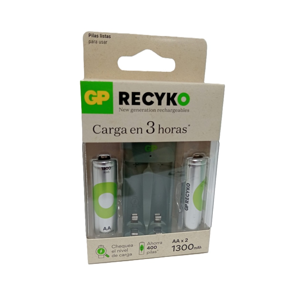 CARGADOR PILA RECARGABLE GP USB 2 PILAS AA 1300MAH (GPPBE211US130-C2)