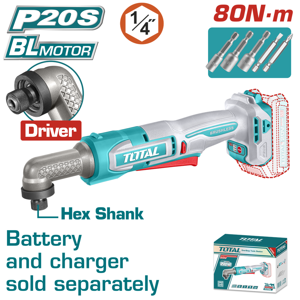 ATORNILLADOR DE IMPACTO DE ANGULO 1/4" 20V 80NM INCLUYE ACCESORIOS BATERIA Y CARGADOR SE VENDEN POR SEPARADO INDUSTRIAL SUPER TOTAL (TAIRLI2081)