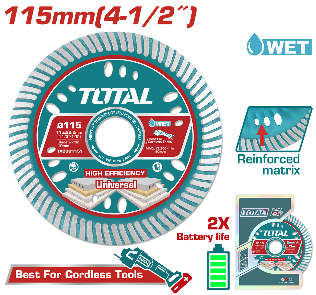 DISCO DIAMANTADO CONTINUO 4 1/2"  CORTE BALDOSA,MARMOL,CONCRETO,LADRILLO,MARMOL CERAMICA INDUSTRIAL SUPER TOTAL (TAC061151)