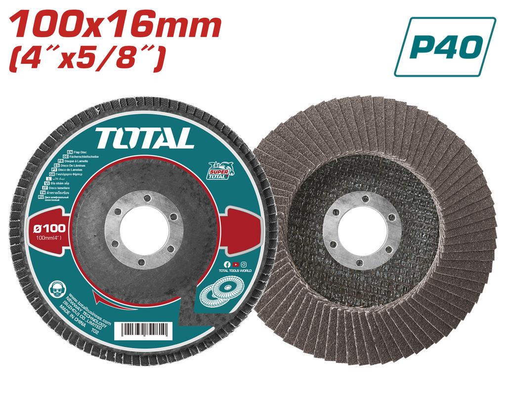 DISCO FLAP 4"  GRANO 40 (100X16MM) SUPER TOTAL (TAC6310040)