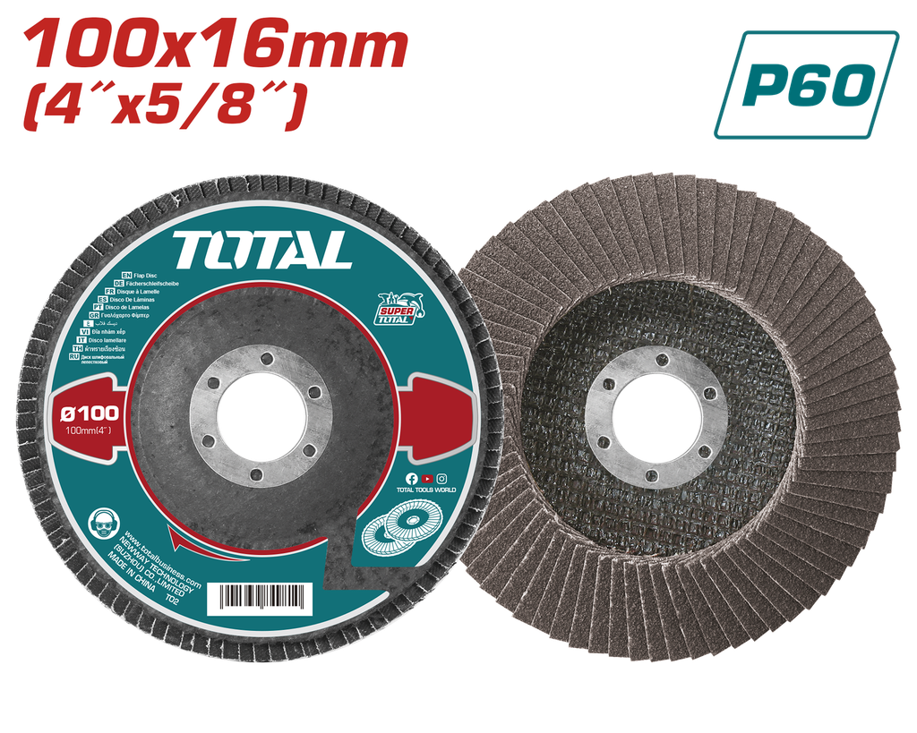 DISCO FLAP 4"  GRANO 60 (100X16MM) SUPER TOTAL (TAC6310060)