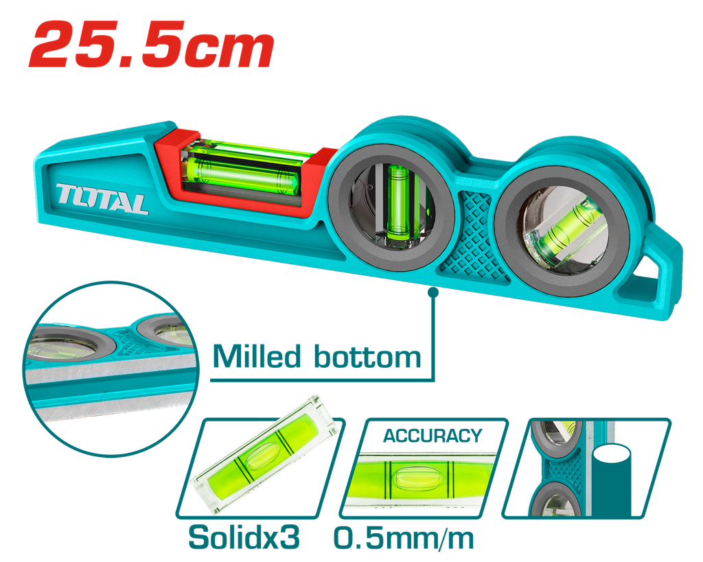 NIVEL DE ALTA RESISTENCIA ALUMINIO 225MM CUERPO CONICO  INDUSTRIAL  SUPER TOTAL (TMT921306)