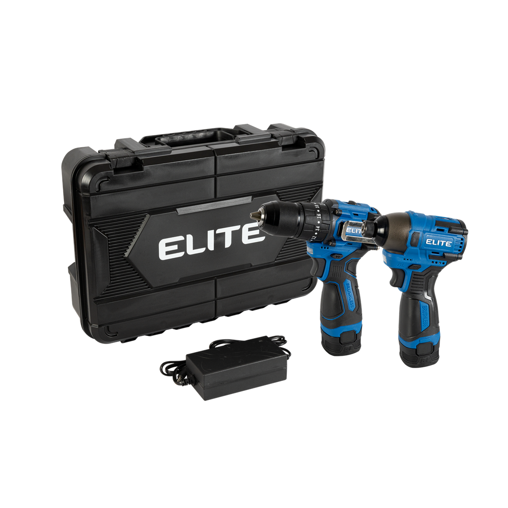 COMBO ELITE TALADRO PERCUTOR INALAMBRICO 1/2 16V 40NM + ATORNILLADOR DE IMPACTO 1/4 120NM SIN ESCOBILLAS INCLUYE 2 BATERIAS 2AH + CARGADOR (KITX161B)