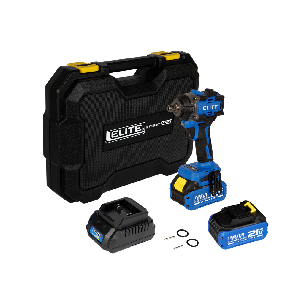PISTOLA IMPACTO INALAMBRICA SIN ESCOBILLAS 1/2" 21V 350NM 400W ELITE INCLUYE 25 ACCESORIOS + 2 BATERIA 3A.H + CARGADOR (XIW2135K)