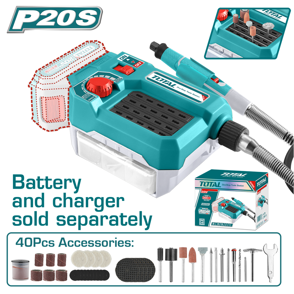 MOTO TOOL INALAMBRICO 20V 1/8'' INCLUYE 40 ACCESORIOS  BATERIA Y CARGADOR SE VENDEN POR SEPARADO SUPER TOTAL (TMGLI2001)