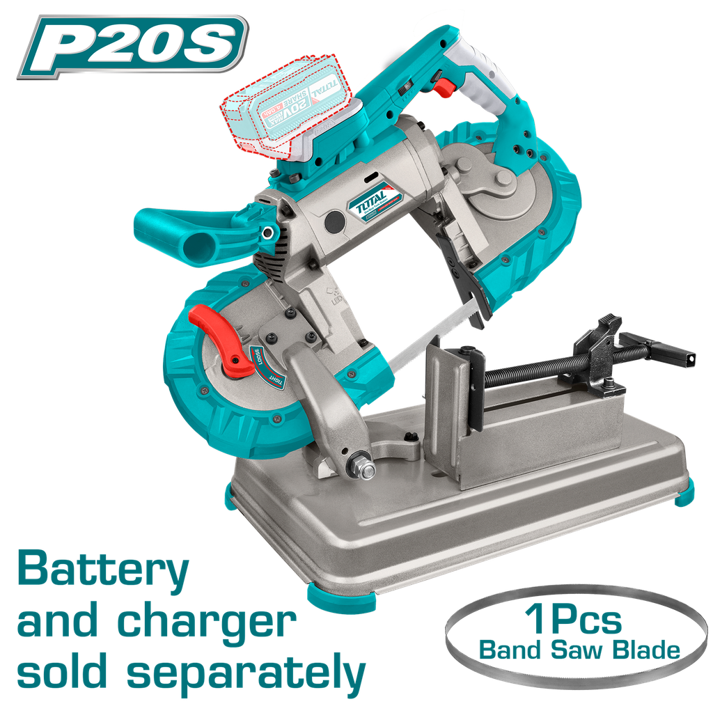 SIERRA CINTA INALAMBRICA 20V  127X127MM 0-120M/MIN INCLUYE 1 CINTA DE CORTE, CON LUZ  BATERIA Y CARGADOR SE VENDEN POR SEPARADO INDUSTRIAL  SUPER TOTAL (TBSLI20127)