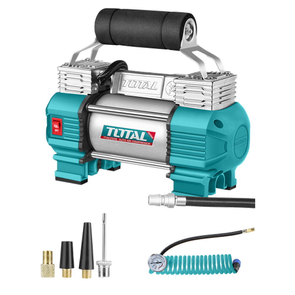 COMPRESOR MINI  20V 120 PSI 8.27BAR INCLUYE 4 ADAPATADORES  PARA CARRO  BATERIA Y CARGADOR SE VENDEN POR SEPARADO INDUSTRIAL SUPER TOTAL (TTAC2506)