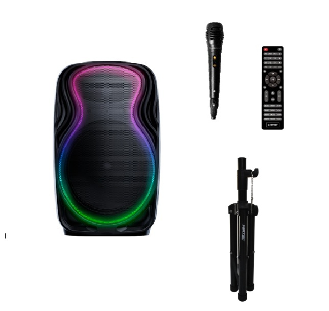 PARLANTE CABINA LUMINUS 8" 20W NIATEC BLUETOOTH-FM-MICRO SD-USB-TWS-HDMI (NT-PB12) + TRIPODE MEDIANO 64CM-120CM (NT-H5)