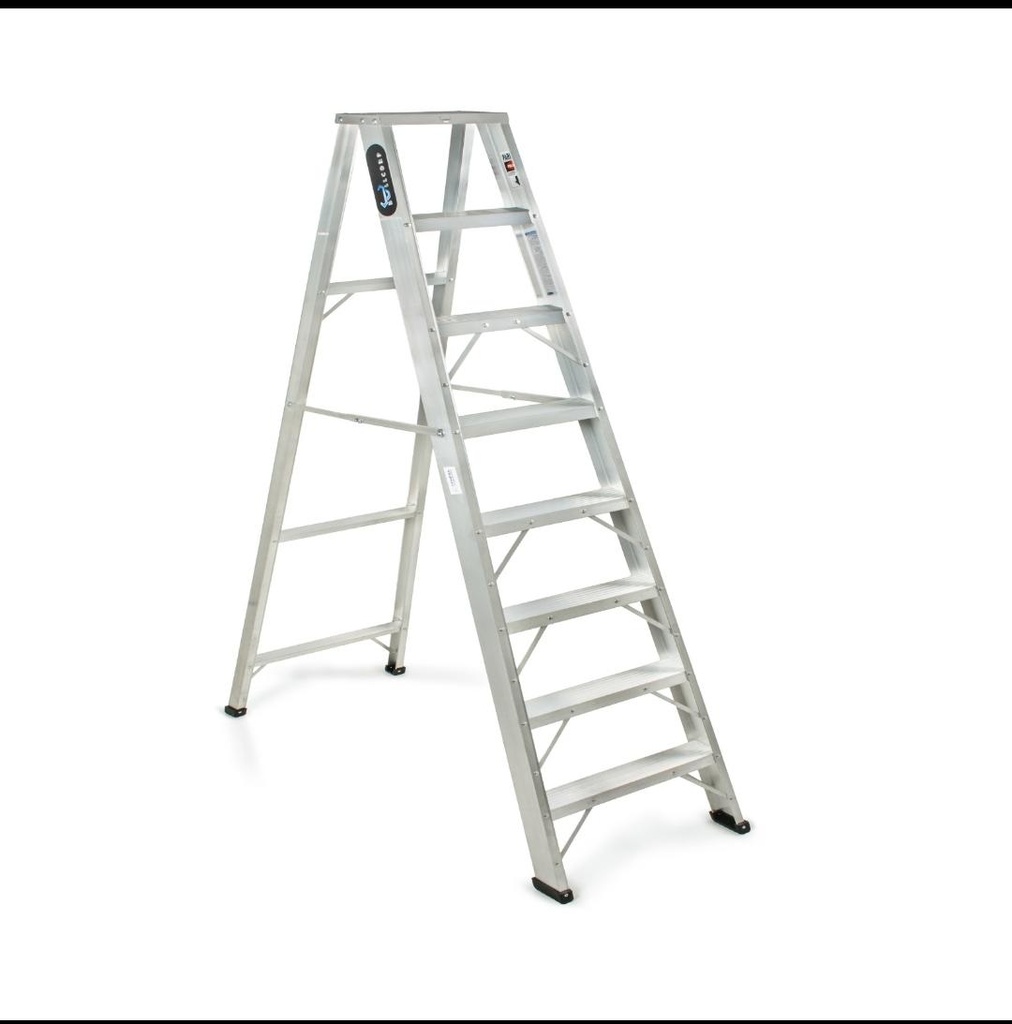 ESCALERA DE ALUMINIO 7 PELDANOS 8 PASOS CAP 150 KILOS USO INDUSTRIAL UDUKE CON PLATAFORMA 227 CMS (HT1317N)