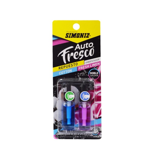 [18623] AMBIENTADOR SHICK REPUESTO SPLASH x 2 COTTON & FRESH LINEN SIMONIZ (108984)