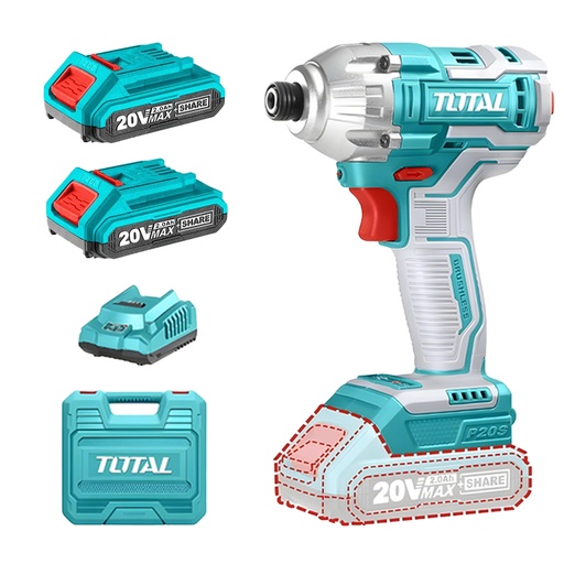 [16249] ATORNILLADOR DE IMPACTO INALAMBRICO 1/4" 20V INCLUYE 2 BATERIAS 1 CARGADOR SUPER SELECT TOTAL (UTIRLI2017)