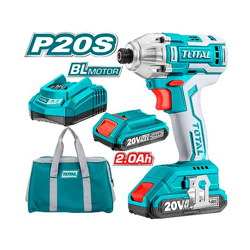 [15078] ATORNILLADOR DE IMPACTO INALAMBRICO 1/4" INDUSTRIAL 20V HEXAGONAL INCLUYE 2 BATERIAS 1 CARGADOR TOTAL (UTIRLI2002)