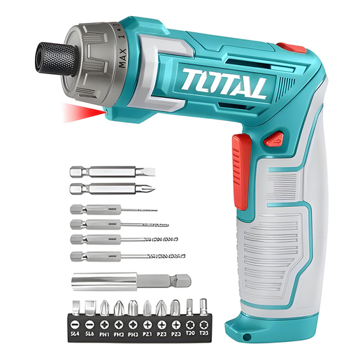 [20759] ATORNILLADOR INALAMBRICO 8V, 6N.M ESTUCHE PLASTICO + 17 PIEZAS  TOTAL (TSDLI08025)