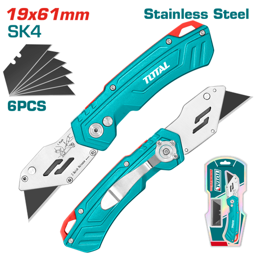 [21008] BISTURI NAVAJA 19X61MM ACERO INOXIDABLE INCLUYE 6 HOJAS DE REPUESTO INDUTRIAL SUPER TOTAL (THT5136288)
