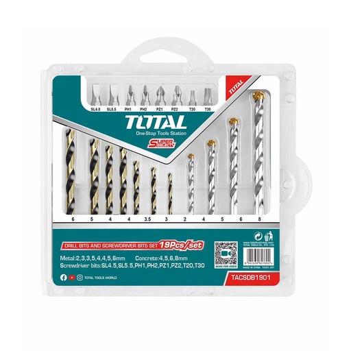 [16262] BROCA LAMINA Y CONCRETO JUEGO X 19 PZS INCLUYE PUNTAS TALADRO SUPER SELECT TOTAL (UTACSDB1901)