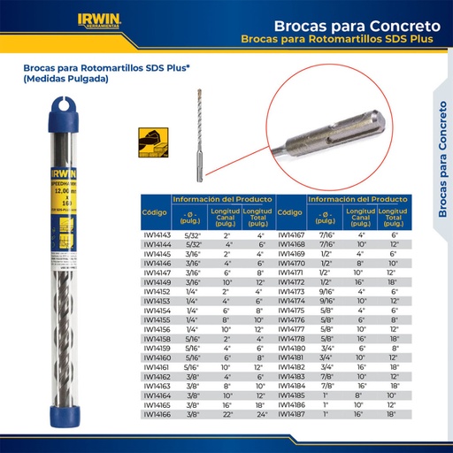 [14326] BROCA SDS PLUS IRWIN 3/8 X 6 (IW14162)