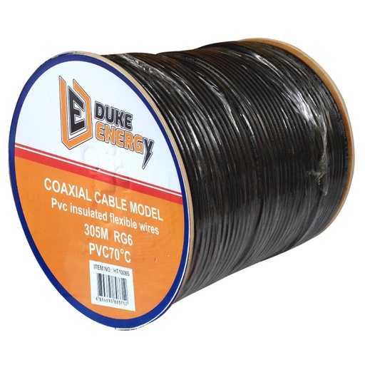 [7654] CABLE COAXIAL RG6 FINO AL 90% NEGRO DUKE ENERGY CARRETO X 305 MTS (HT10085)