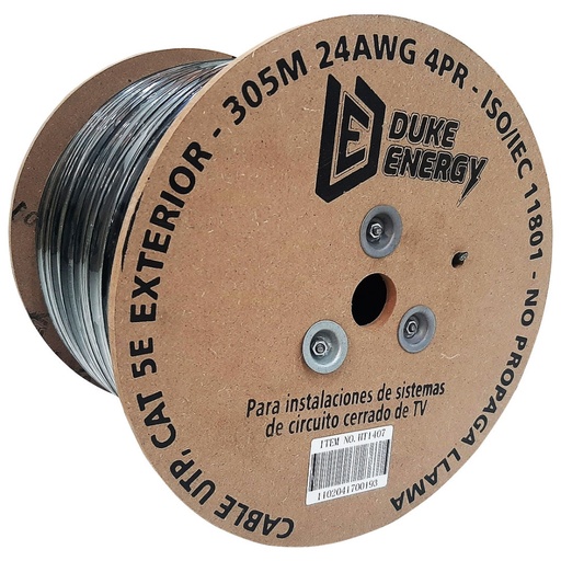 [9333] CABLE UTP NIVEL 5E EXTERIOR NEGRO X 305MTRS (60%COBRE-40%ALUMINIO)(HT1407)