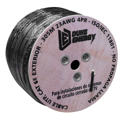 [6525] CABLE UTP NIVEL 6E EXTERIOR 4 PARES NEGRO DUKE ENERGY X 305MTRS (60%COBRE-40%ALUMINIO)(HT10127)(HT1409)