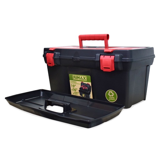 [16076] CAJA HERRAMIENTA KIT X 3 PLASTICA  NEGRO - ROJO (19"-16"-11") RIMAX (12211)