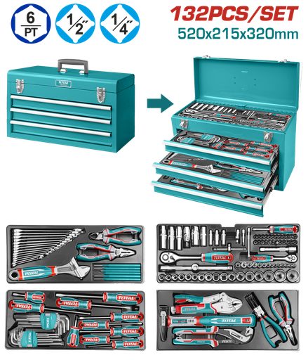 [20393] CAJA HERRAMIENTA METALICA INCLUYE 132 PZS INDUSTRIAL SUPER TOTAL (THPTCS71321)